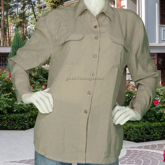 Modern Essentials Beige Plaid Shirt Blouse M - Picture 1 of 6